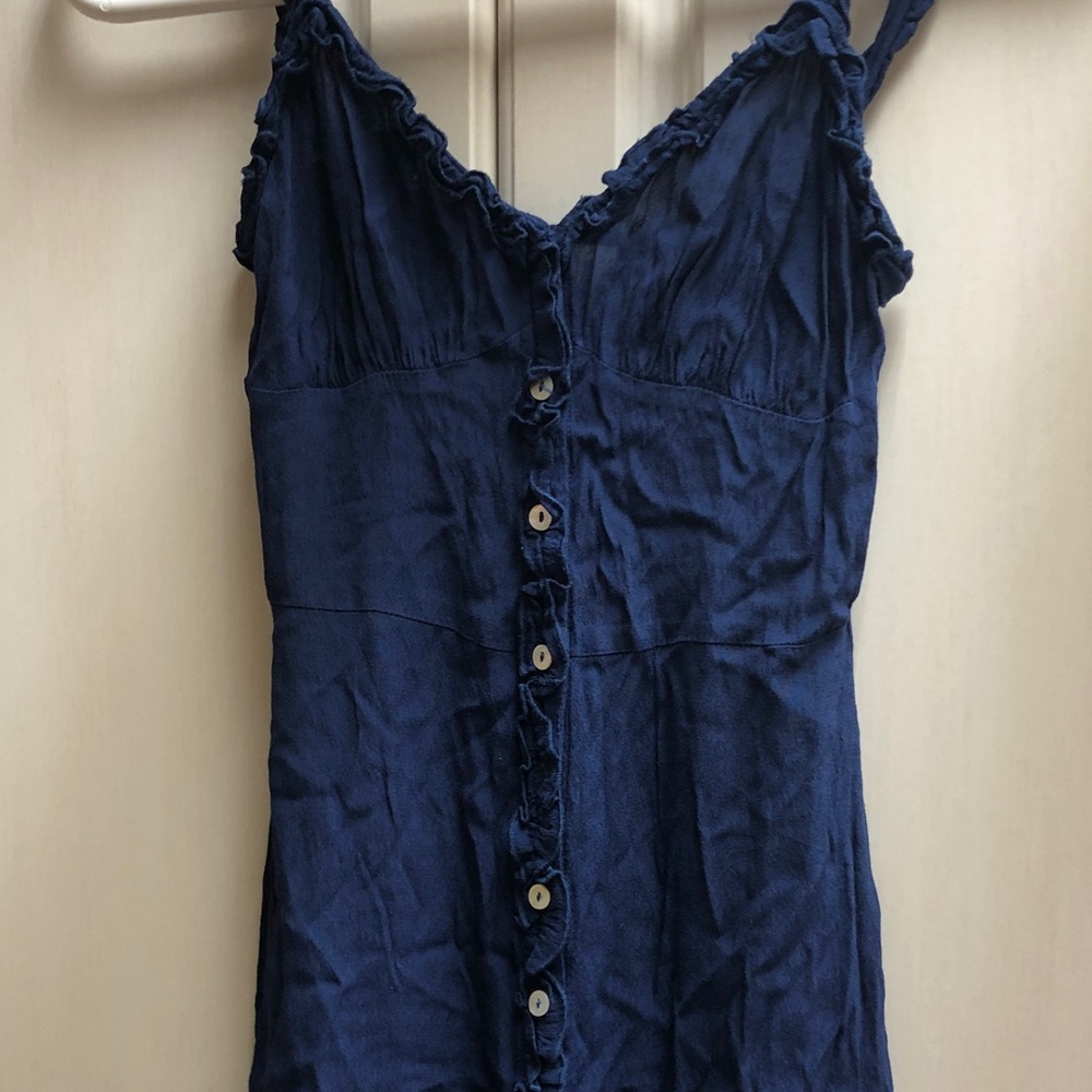 Wilfred Navy Ruffle-Trim Button-Front Camisole